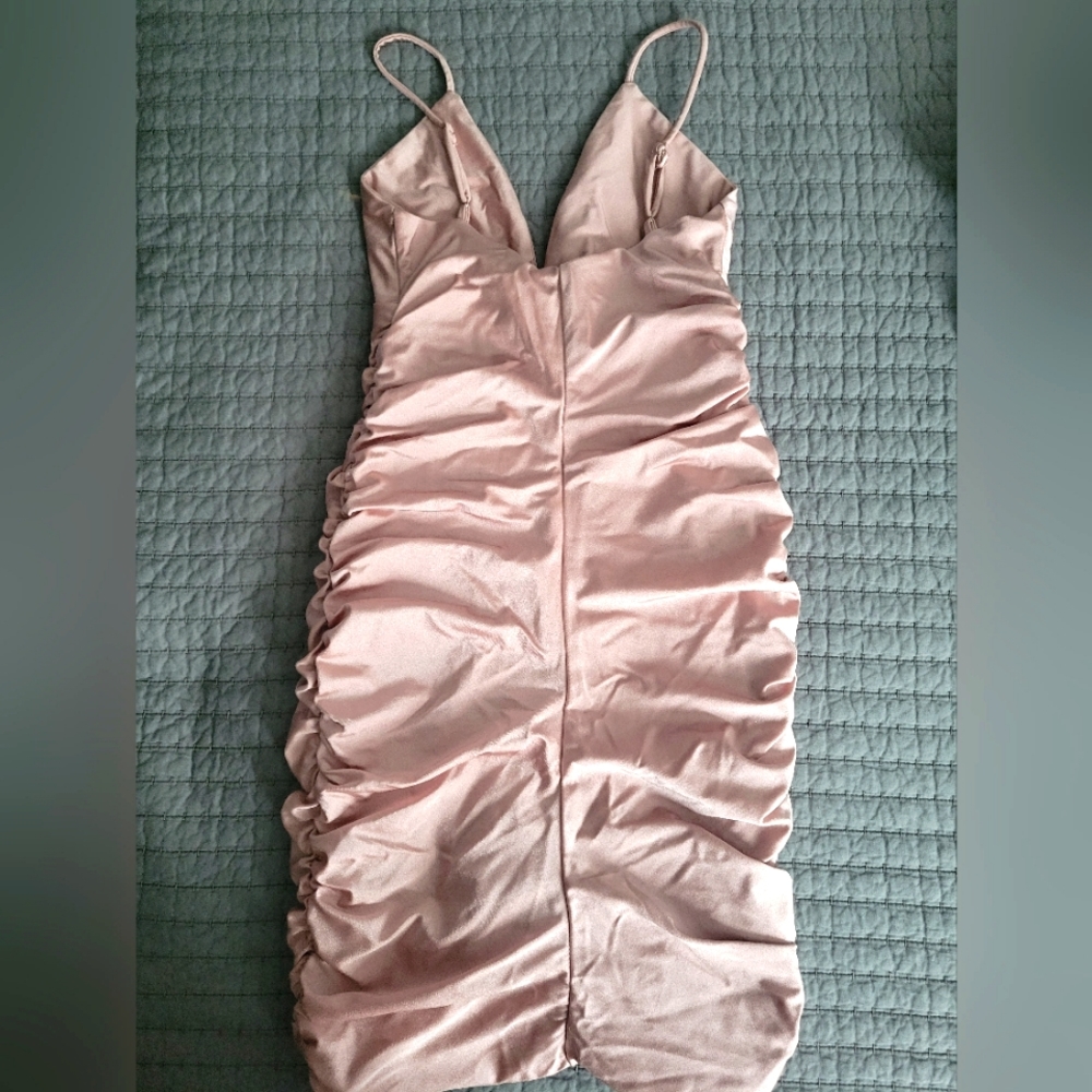 Tiger Mist Pink Ruched Mini Dress - Picture 2 of 3
